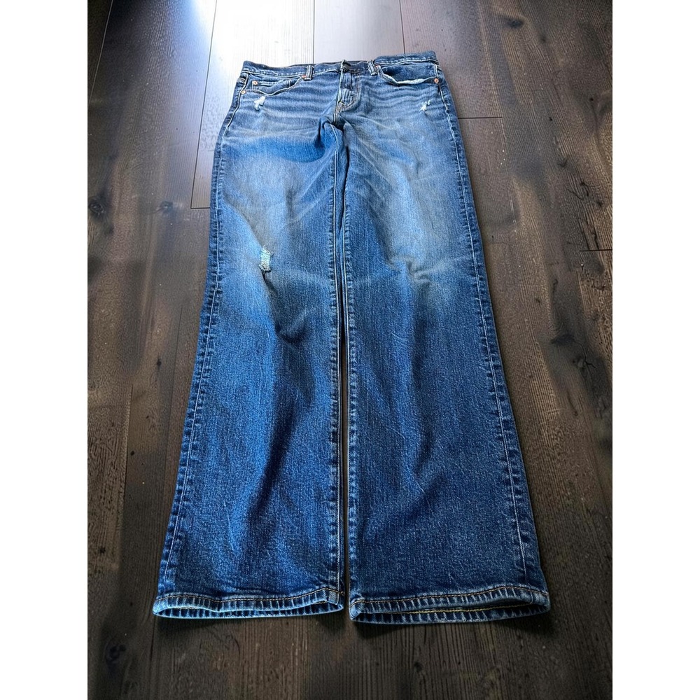 American Eagle Relaxed Straight Mens 32x36 Blue Distressed Flex Denim Jeans